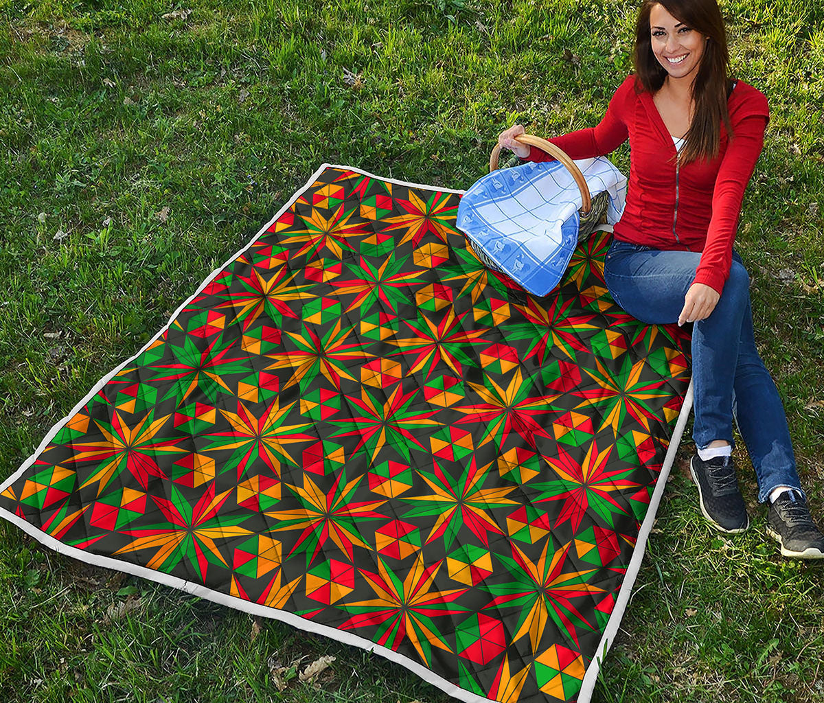 Abstract Geometric Reggae Pattern Print Quilt