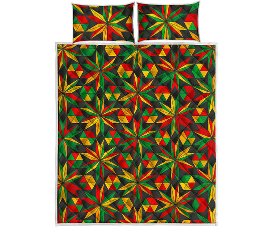 Abstract Geometric Reggae Pattern Print Quilt Bed Set