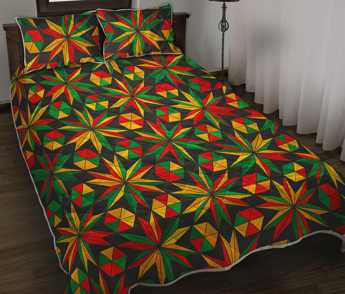 Abstract Geometric Reggae Pattern Print Quilt Bed Set
