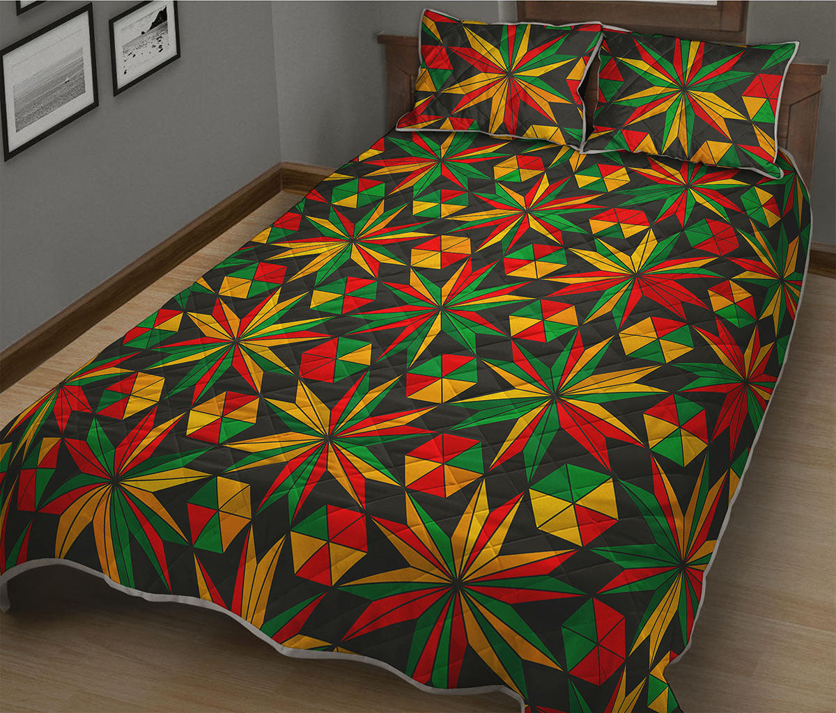 Abstract Geometric Reggae Pattern Print Quilt Bed Set
