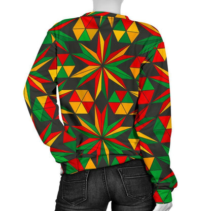Abstract Geometric Reggae Pattern Print Women's Crewneck Sweatshirt GearFrost