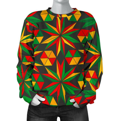 Abstract Geometric Reggae Pattern Print Women's Crewneck Sweatshirt GearFrost