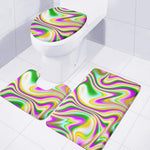 Abstract Holographic Liquid Trippy Print 3 Piece Bath Mat Set