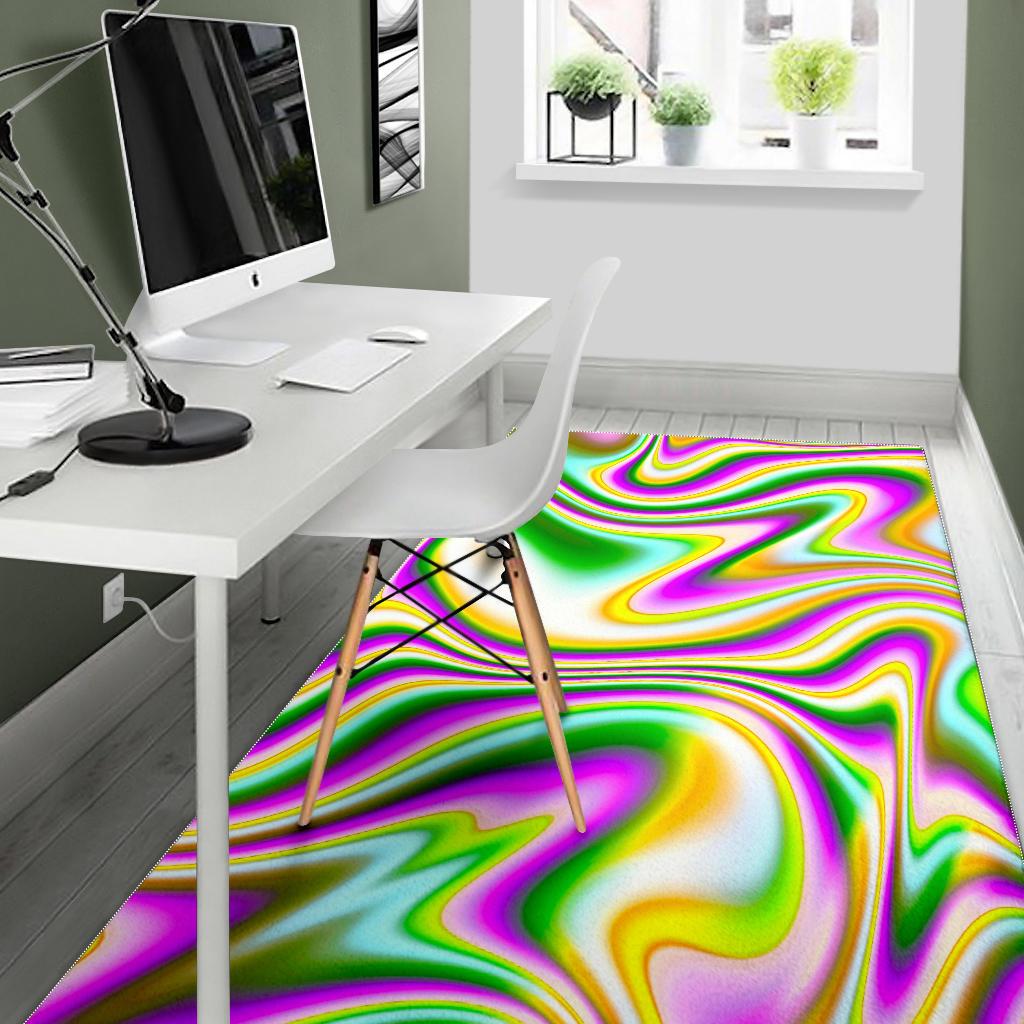 Abstract Holographic Liquid Trippy Print Area Rug GearFrost