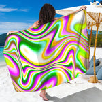 Abstract Holographic Liquid Trippy Print Beach Sarong Wrap
