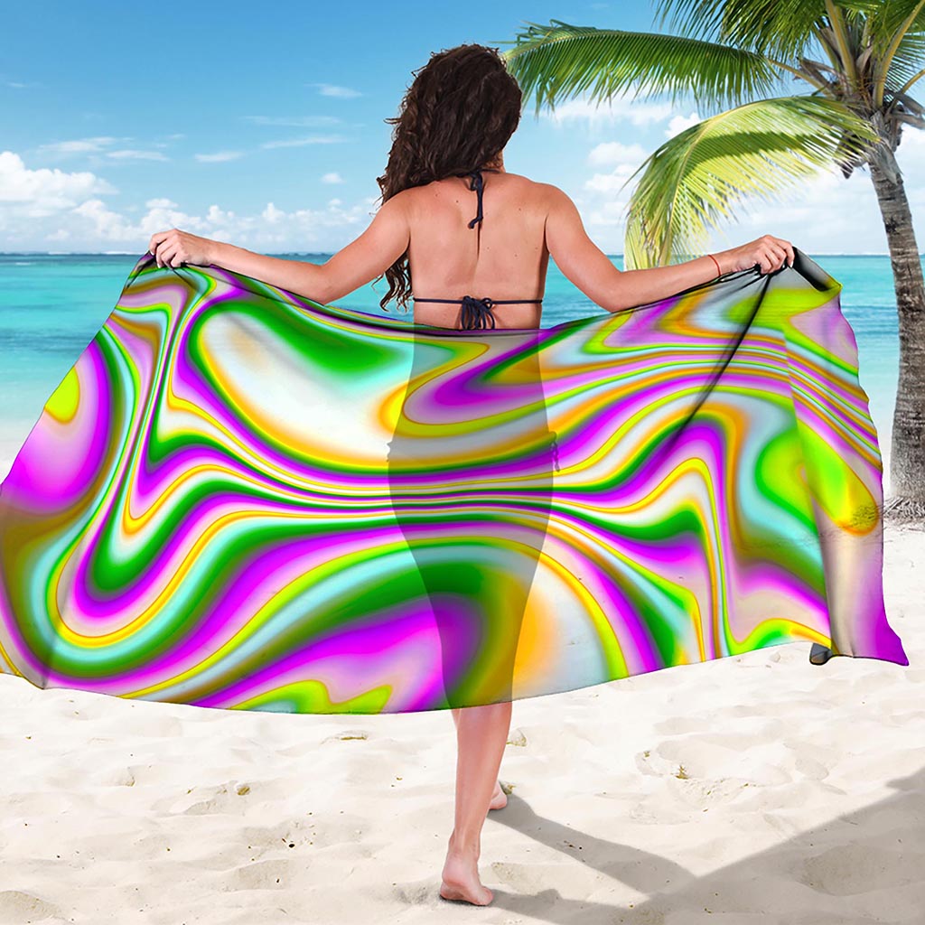 Abstract Holographic Liquid Trippy Print Beach Sarong Wrap