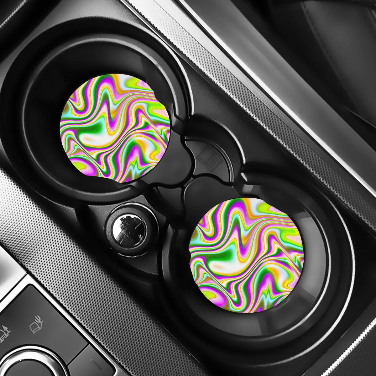 Abstract Holographic Liquid Trippy Print Car Coasters