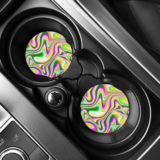 Abstract Holographic Liquid Trippy Print Car Coasters