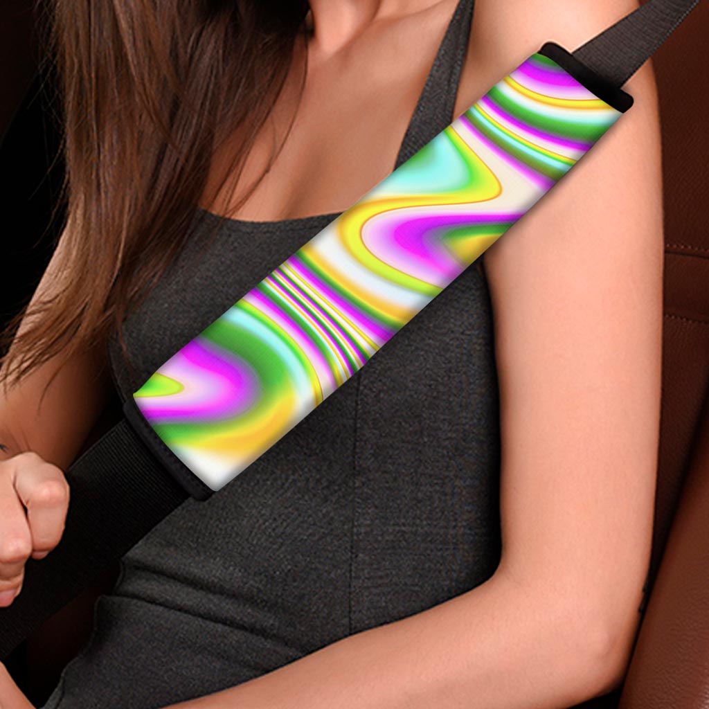 Abstract Holographic Liquid Trippy Print Car Seat Belt Covers