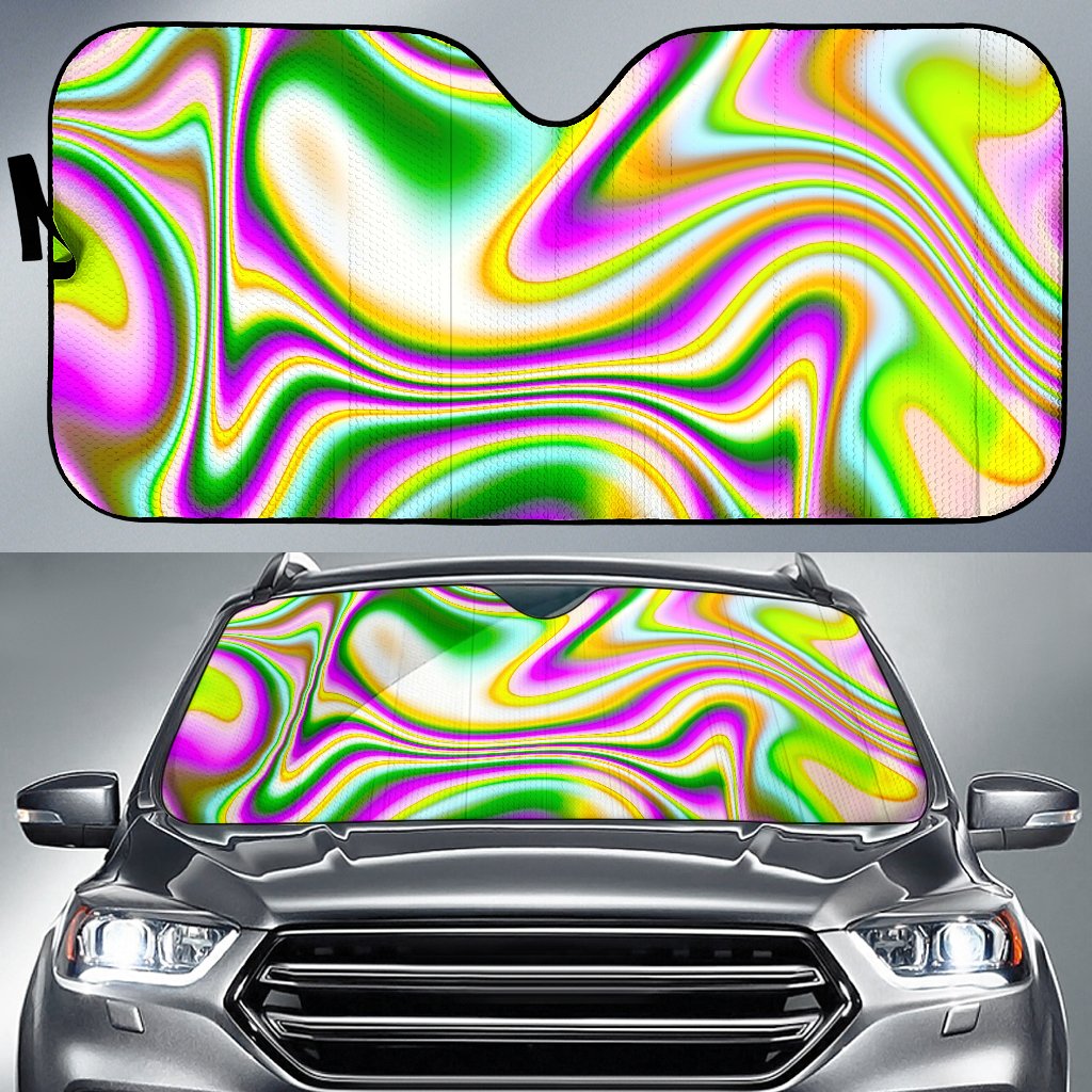 Abstract Holographic Liquid Trippy Print Car Sun Shade GearFrost