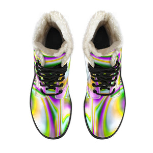 Abstract Holographic Liquid Trippy Print Comfy Boots GearFrost