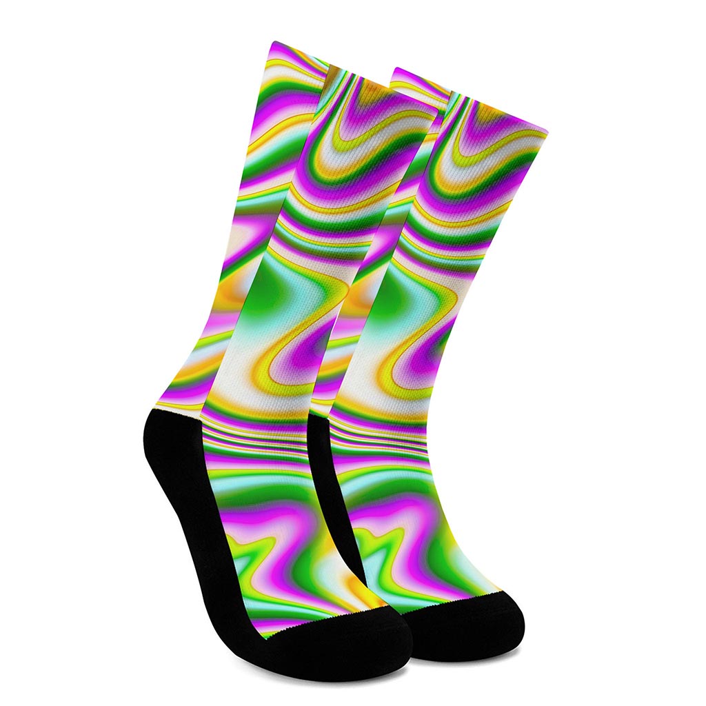 Abstract Holographic Liquid Trippy Print Crew Socks