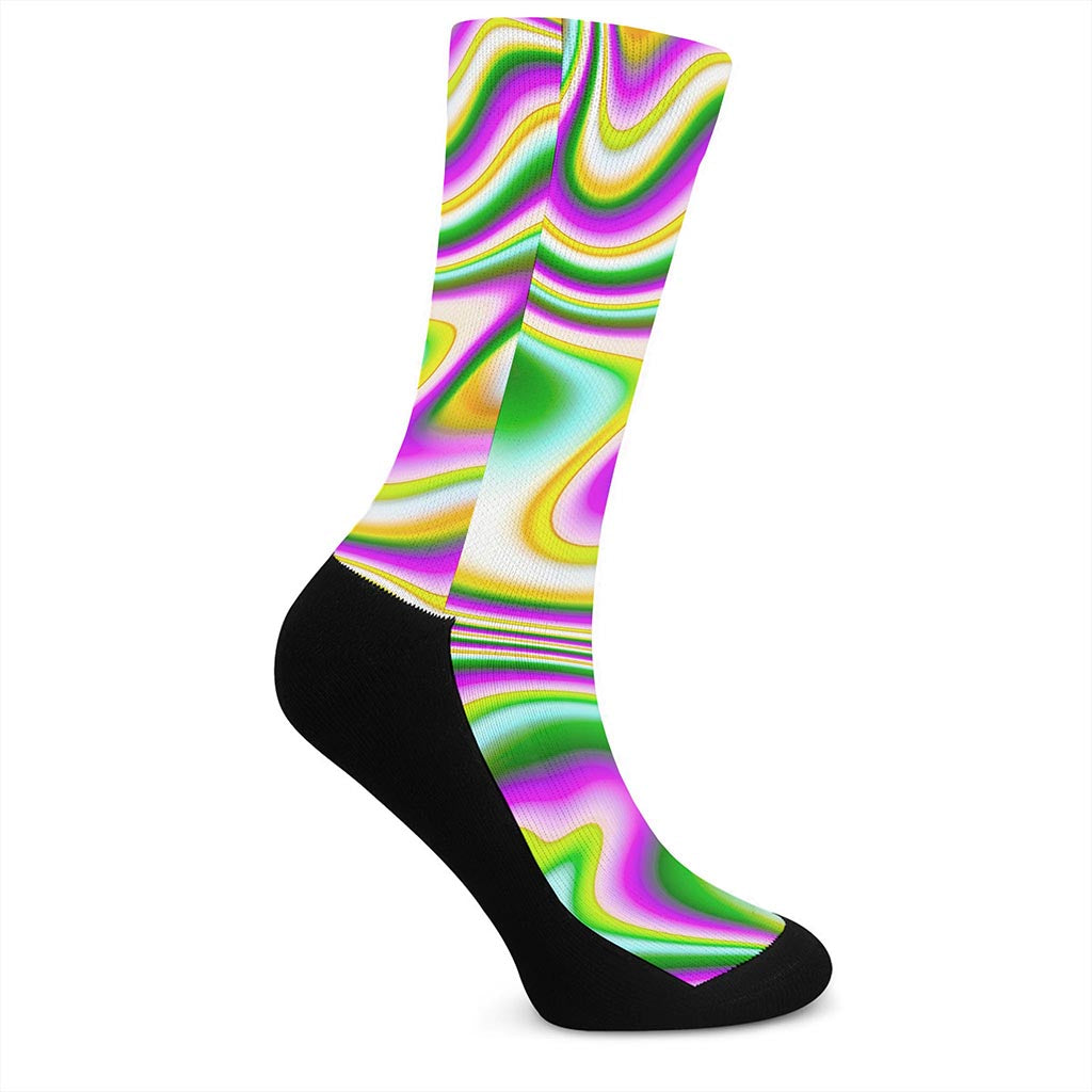 Abstract Holographic Liquid Trippy Print Crew Socks