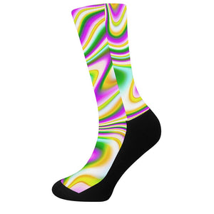 Abstract Holographic Liquid Trippy Print Crew Socks