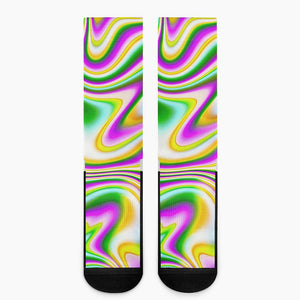 Abstract Holographic Liquid Trippy Print Crew Socks