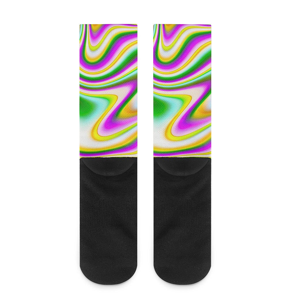 Abstract Holographic Liquid Trippy Print Crew Socks