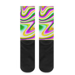 Abstract Holographic Liquid Trippy Print Crew Socks