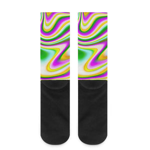 Abstract Holographic Liquid Trippy Print Crew Socks