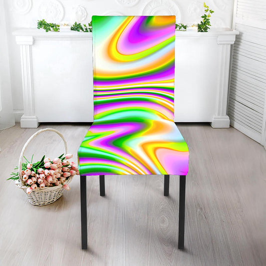 Abstract Holographic Liquid Trippy Print Dining Chair Slipcover