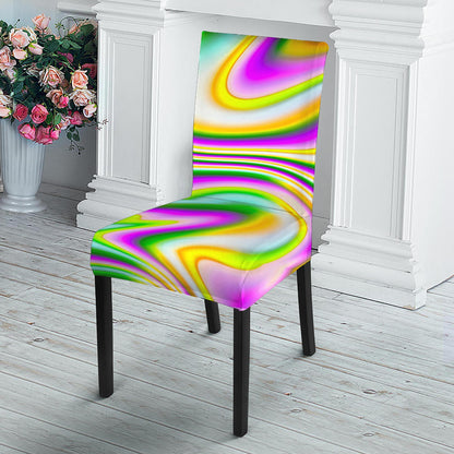 Abstract Holographic Liquid Trippy Print Dining Chair Slipcover