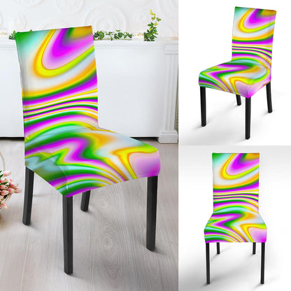 Abstract Holographic Liquid Trippy Print Dining Chair Slipcover