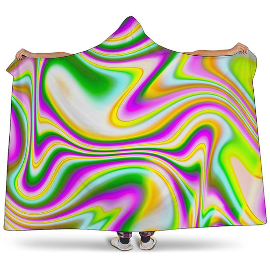 Abstract Holographic Liquid Trippy Print Hooded Blanket