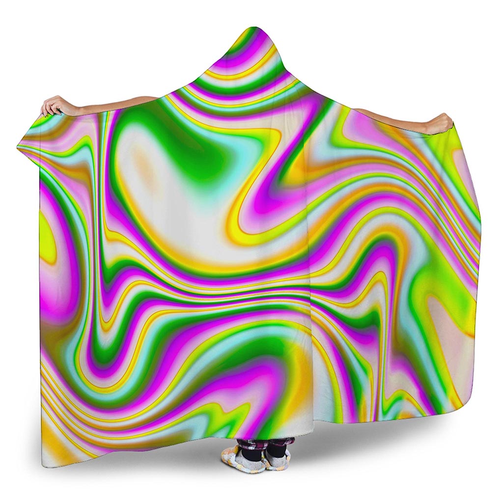 Abstract Holographic Liquid Trippy Print Hooded Blanket