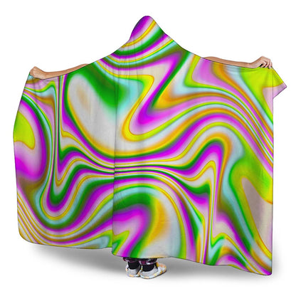 Abstract Holographic Liquid Trippy Print Hooded Blanket