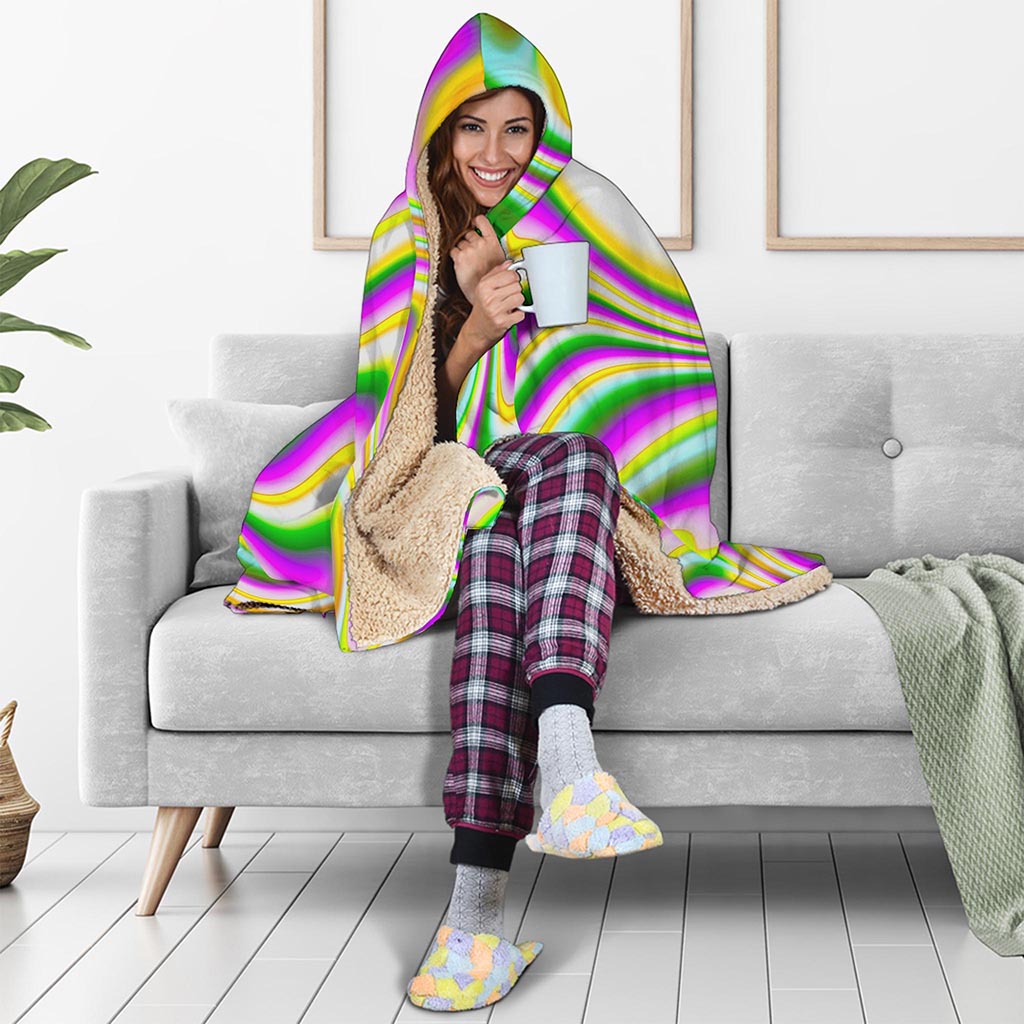 Abstract Holographic Liquid Trippy Print Hooded Blanket