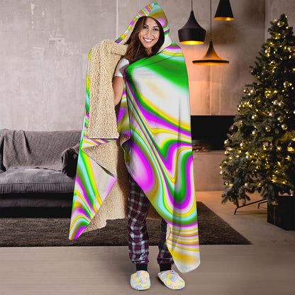 Abstract Holographic Liquid Trippy Print Hooded Blanket