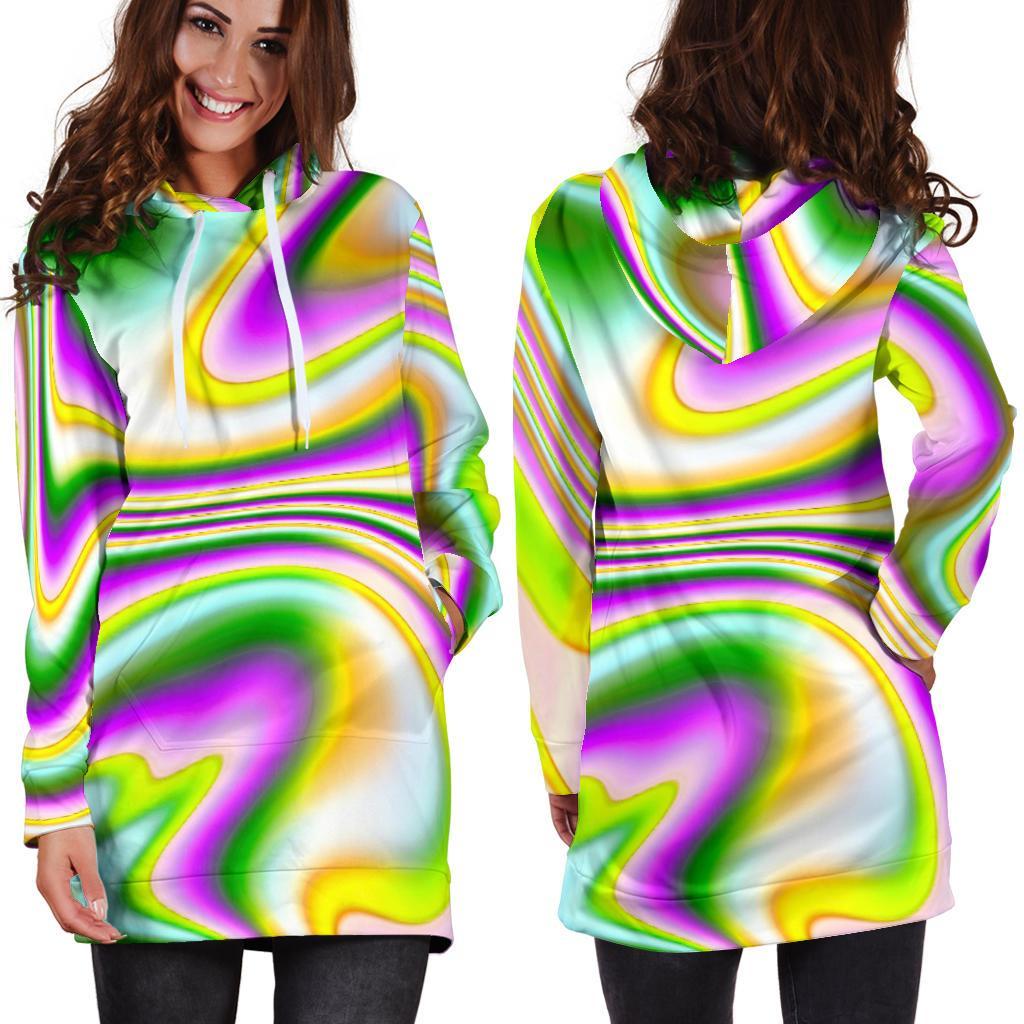 Abstract Holographic Liquid Trippy Print Hoodie Dress GearFrost