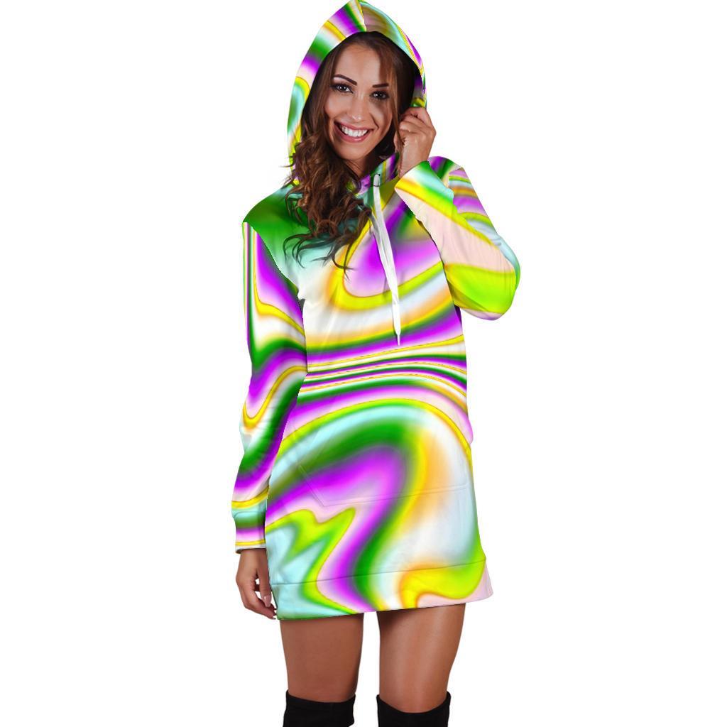 Abstract Holographic Liquid Trippy Print Hoodie Dress GearFrost