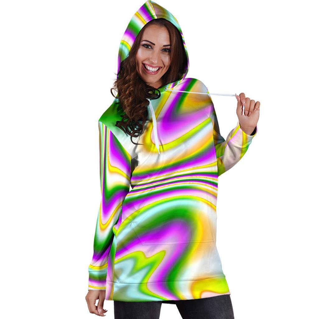 Abstract Holographic Liquid Trippy Print Hoodie Dress GearFrost