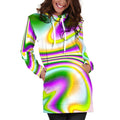 Abstract Holographic Liquid Trippy Print Pullover Hoodie Dress