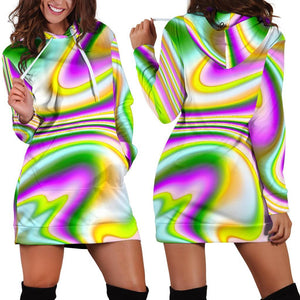 Abstract Holographic Liquid Trippy Print Hoodie Dress GearFrost