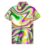 Abstract Holographic Liquid Trippy Print Men's Short Sleeve Shirt