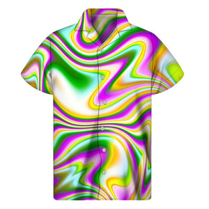 Abstract Holographic Liquid Trippy Print Men's Short Sleeve Shirt