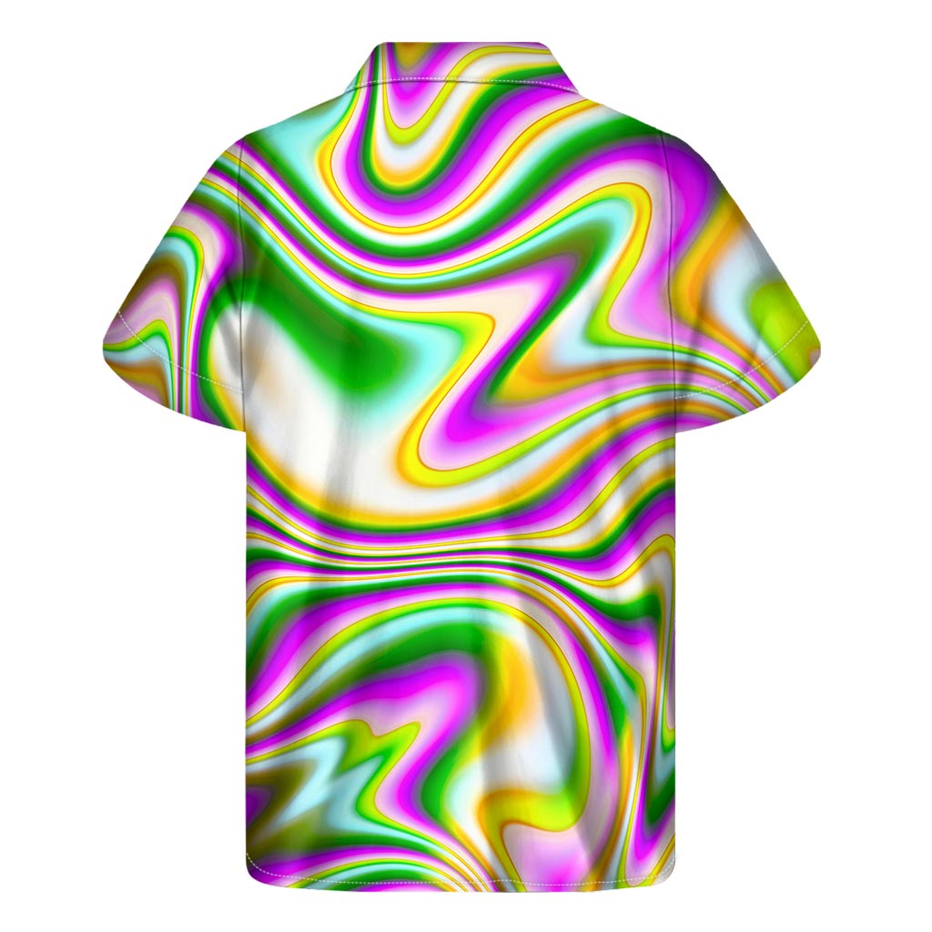 Abstract Holographic Liquid Trippy Print Men's Short Sleeve Shirt