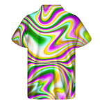 Abstract Holographic Liquid Trippy Print Men's Short Sleeve Shirt