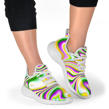 Abstract Holographic Liquid Trippy Print Mesh Knit Shoes GearFrost