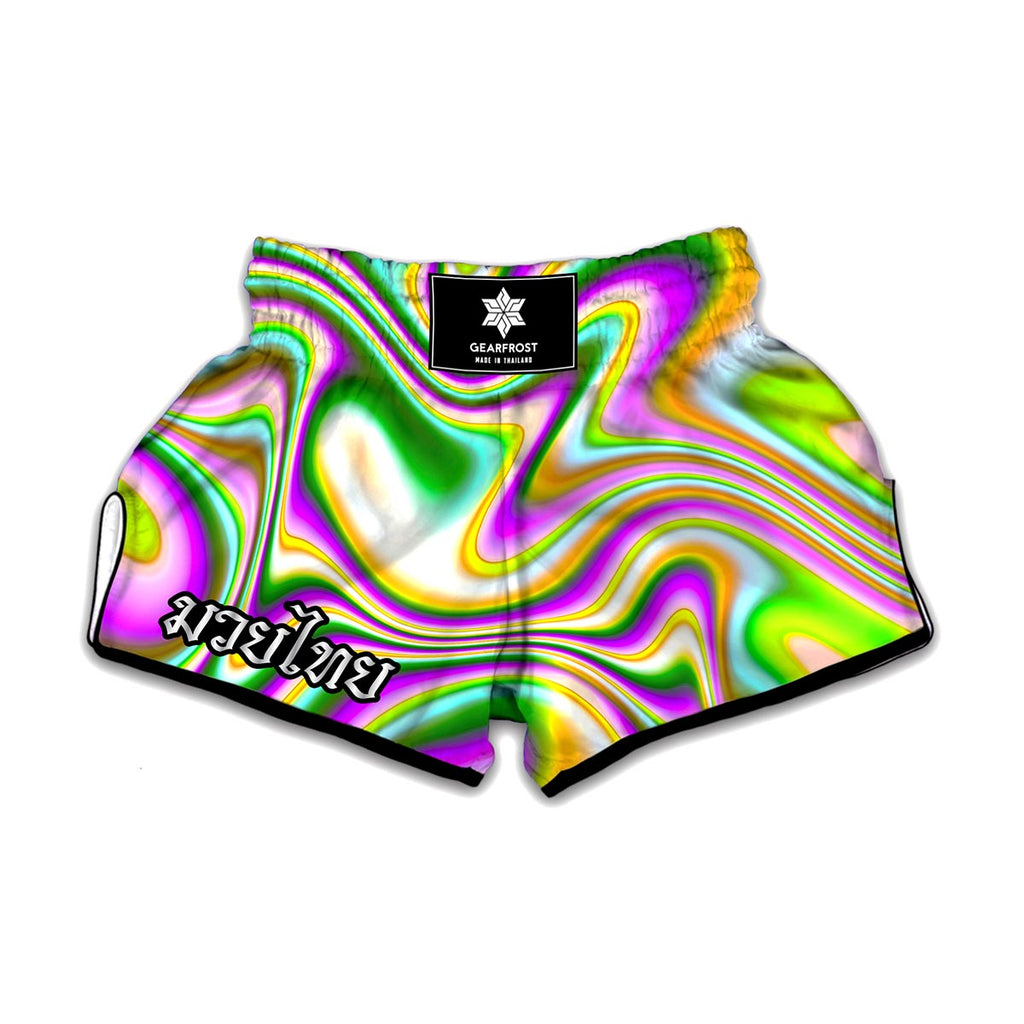 Abstract Holographic Liquid Trippy Print Muay Thai Boxing Shorts