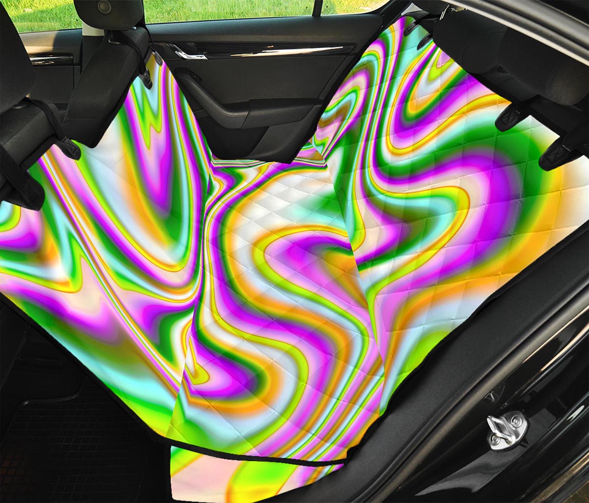 Abstract Holographic Liquid Trippy Print Pet Car Back Seat Cover