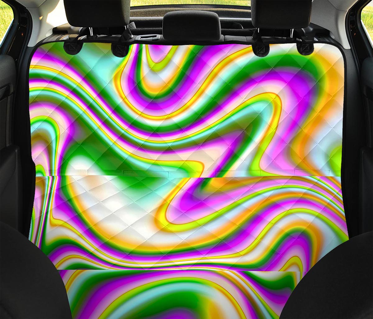 Abstract Holographic Liquid Trippy Print Pet Car Back Seat Cover