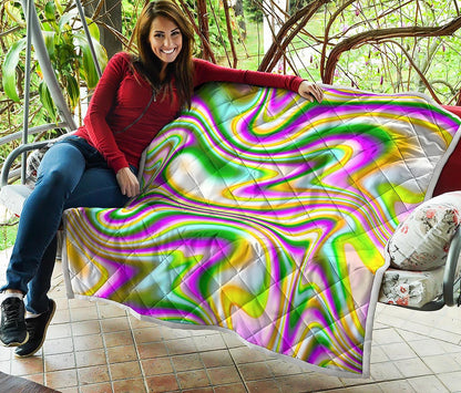 Abstract Holographic Liquid Trippy Print Quilt