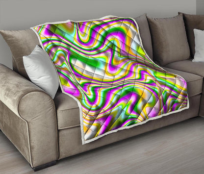 Abstract Holographic Liquid Trippy Print Quilt