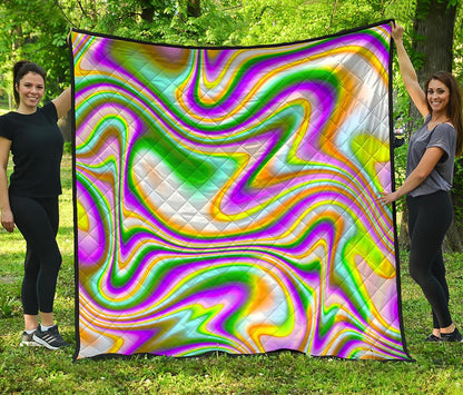 Abstract Holographic Liquid Trippy Print Quilt