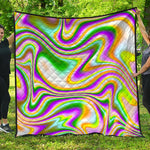 Abstract Holographic Liquid Trippy Print Quilt