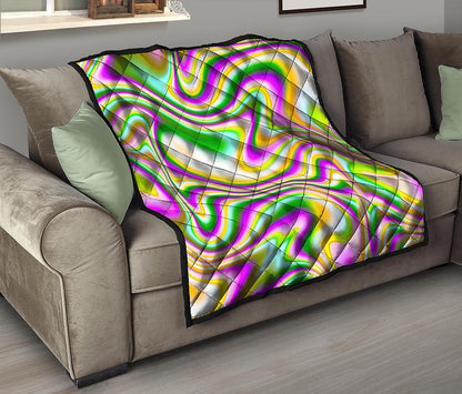Abstract Holographic Liquid Trippy Print Quilt