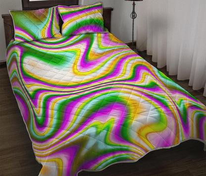 Abstract Holographic Liquid Trippy Print Quilt Bed Set