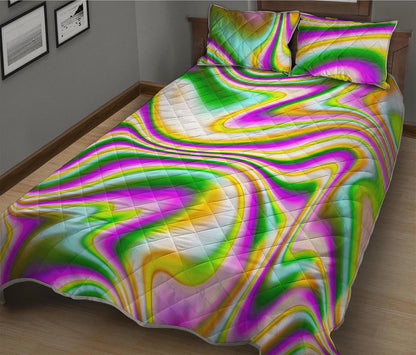 Abstract Holographic Liquid Trippy Print Quilt Bed Set